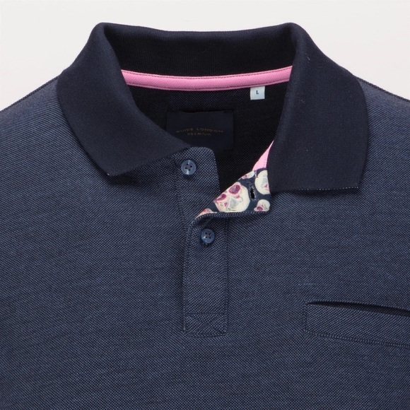 GUIDE LONDON NAVY HIDDEN SKULL PRINT INSIDE PLACKET SHORT SLEEVE POLO, size XL - Picture 1 of 10